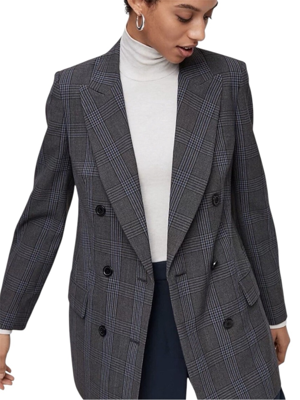 Aritzia Wilfred Margaux Blazer Glen Plaid Blk/Cobalt Size 0